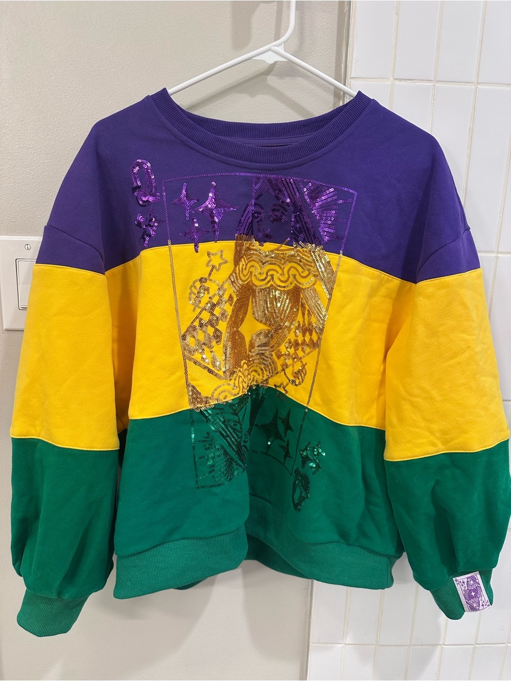 Queen of Sparkles Mardi Gras Card Sweatshirt Size XS